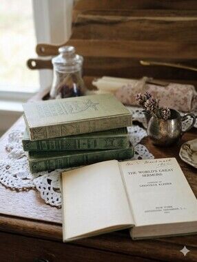 Antique 1908/1909 Green Library Books | Set of 3 | Cottagecore Decor